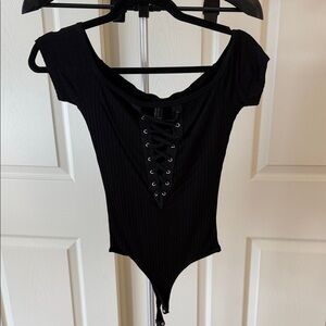 Forever 21 Black Lace-Up Bodysuit